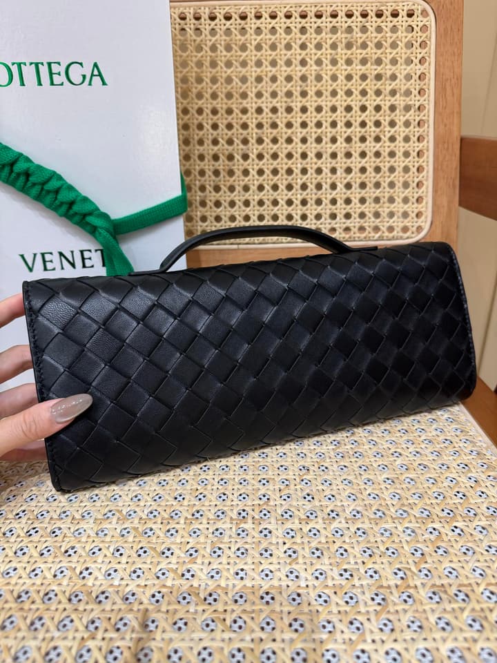 Bottega Veneta Andiamo Clutch Bag in Black Intrecciato