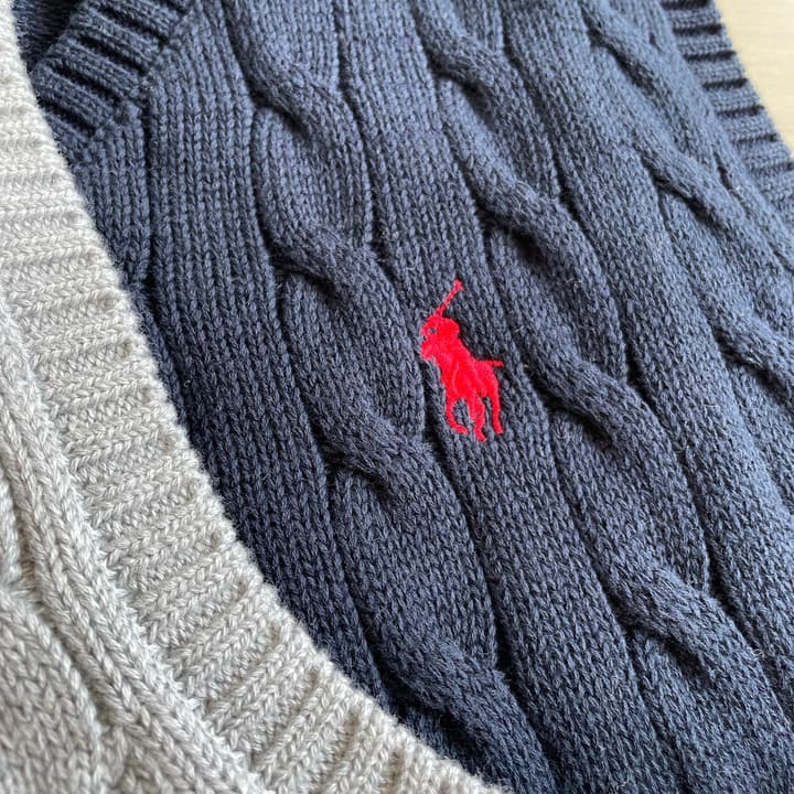 Ralph Lauren V-Neck Cable Knit Vest in Dark Grey