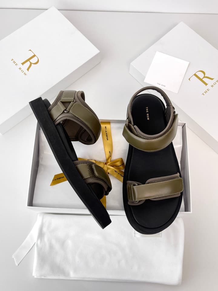 The Row Classic Velcro Beach Sandals in Black And Cream