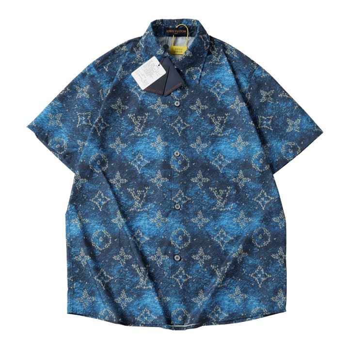 Louis Vuitton Ocean Boat Print Beach Short-Sleeve Shirt in Ocean Blue