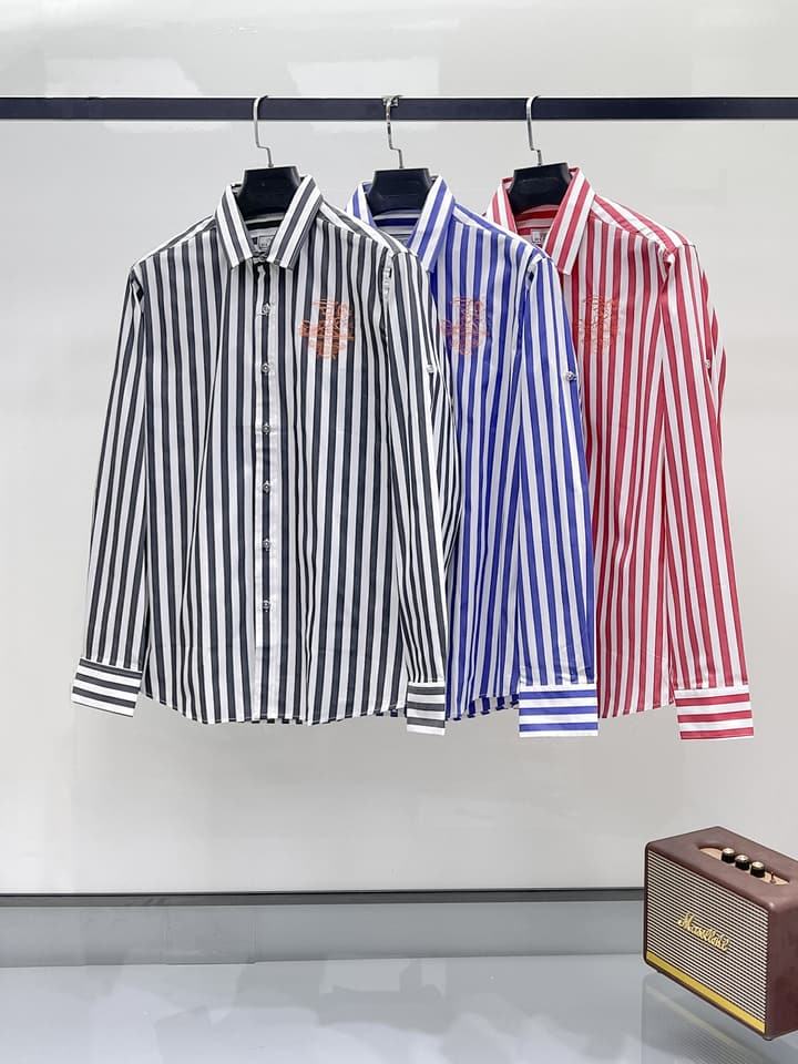 Hermès Long-Sleeve Shirt in Light Blue Striped