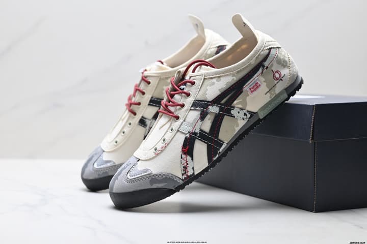 Onitsuka Tiger Mexico 66 Slip-On Casual Sneakers in Cream Black Stripes Graphic