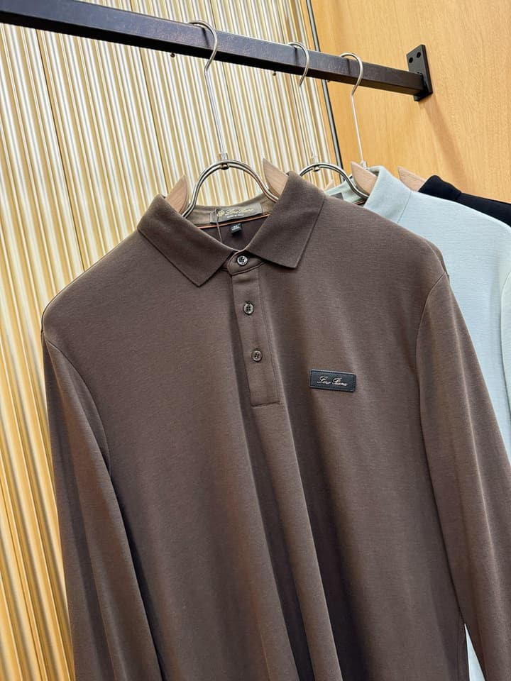 Loro Piana Solid Long Sleeve Polo Shirt – Autumn/Winter Collection in Black
