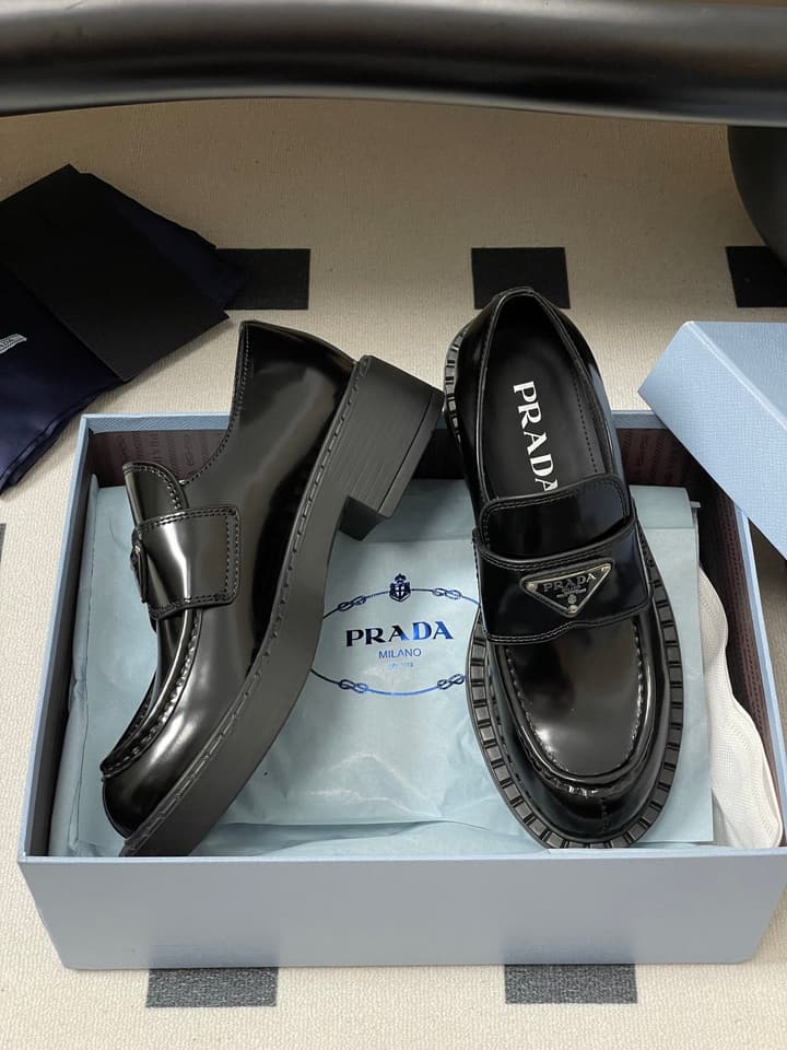 Prada Triangle Logo Platform Loafers in Black