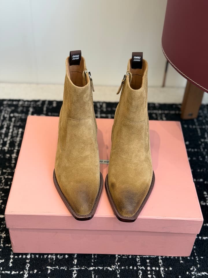 Miu Miu Distressed Leather Cowboy Biker Boots – 2026SS