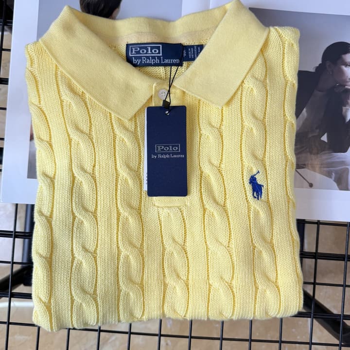 Ralph Lauren Pony Embroidered Cable-Knit Polo Shirt in Baby Blue