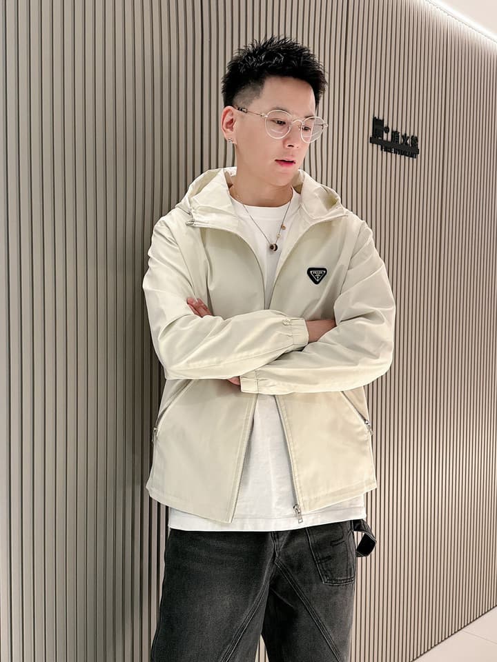 Prada Italian Fabric Jacket – 2025 New Collection in Cream Hooded Jacket