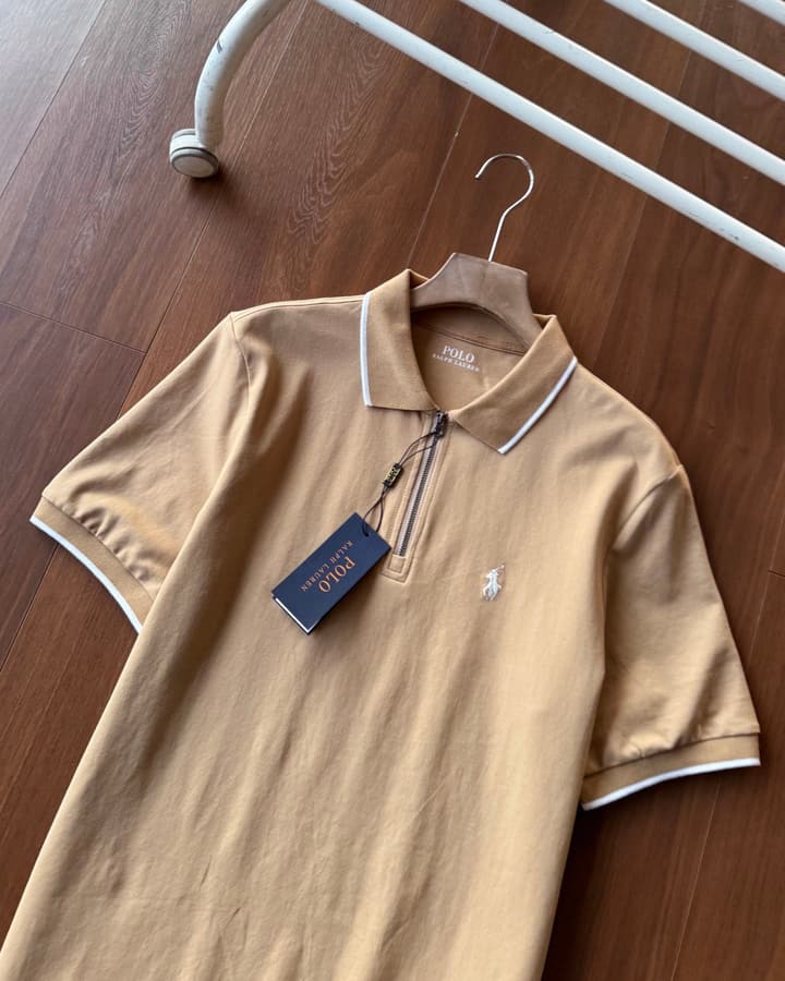 Ralph Lauren Half-Zip Contrast Trim Polo Shirt – 2025 Collection in Grey