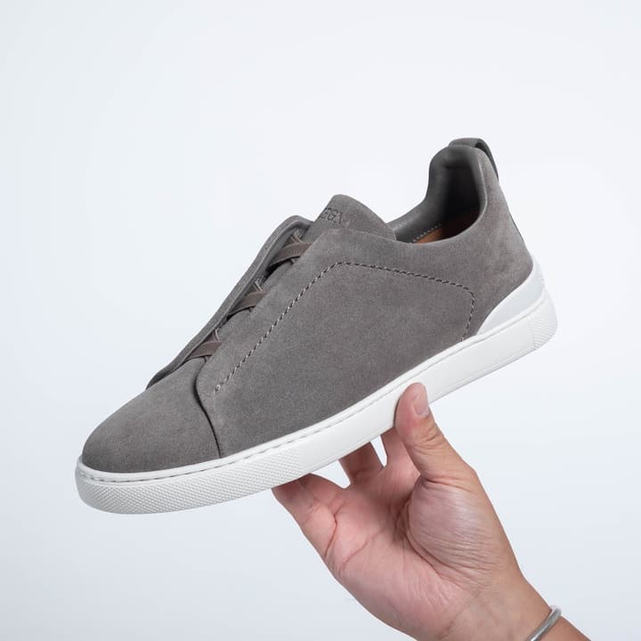 Zegna SECONDSKIN Triple Stitch Low-Top Sneakers in Navy Smooth Leather