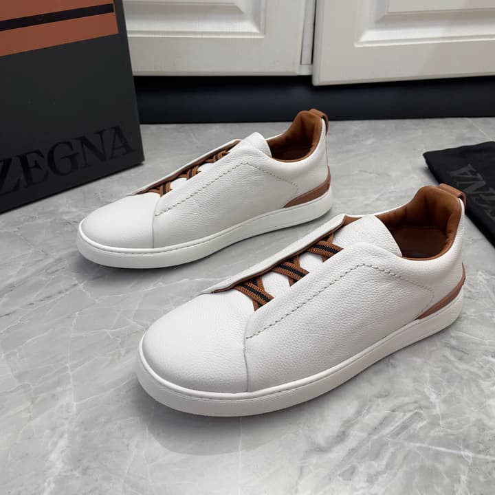 Zegna Triple Stitch Low-Top Sneakers in Navy Blue