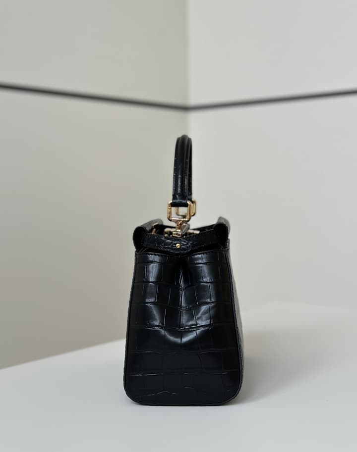 Fendi Peekaboo Embossed Crocodile Handbag in Classic Black Croc Embossed