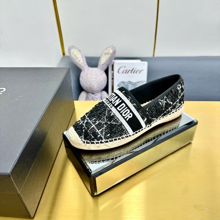 Dior Granville Embroidered Espadrille Flats in Beige/brown Oblique Pattern