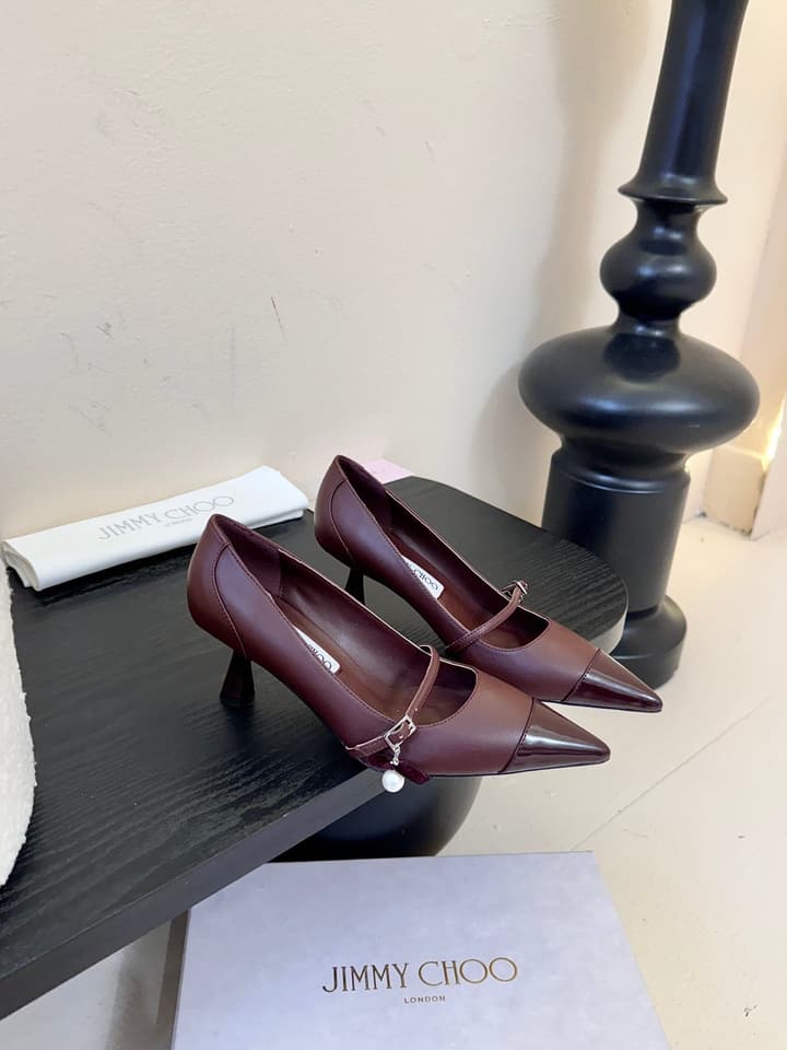 Jimmy Choo Glossy Leather Pumps – 2025FW in Burgundy