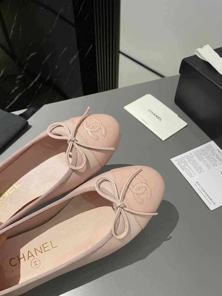 Chanel Classic Ballet Flats in Tan With Black Cap Toe