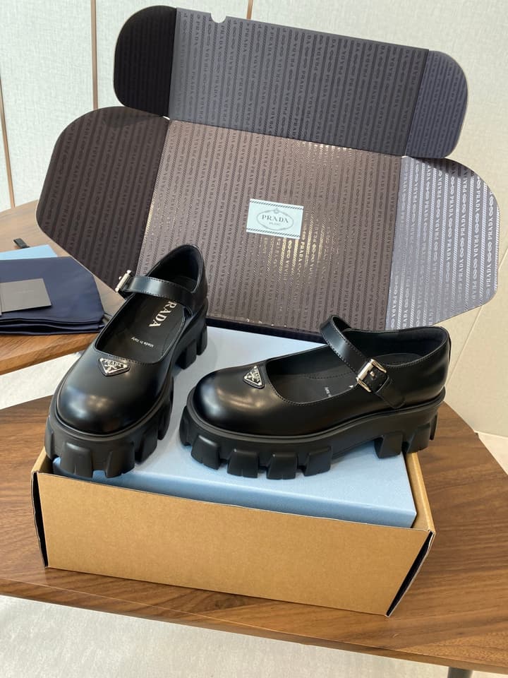 Prada Monolith Platform Mary Jane Shoes in Cream