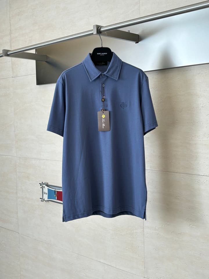 Loro Piana LP Logo Embroidered Pique Cotton Polo Shirt in Dark Brown