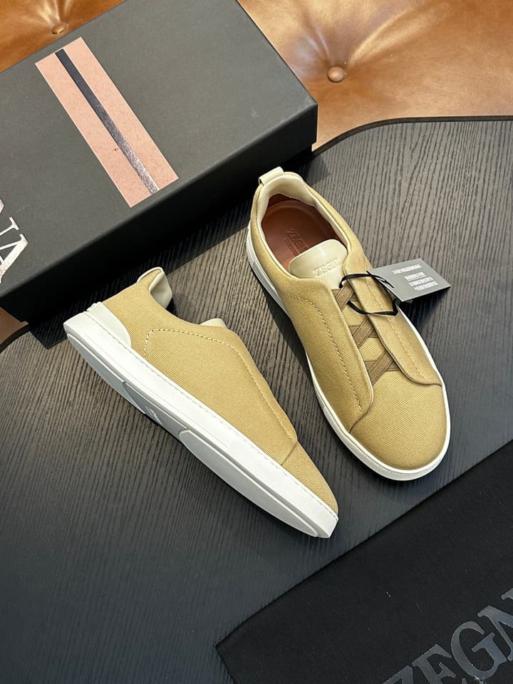 Zegna Triple Stitch Low-Top Sneakers in Dark Brown