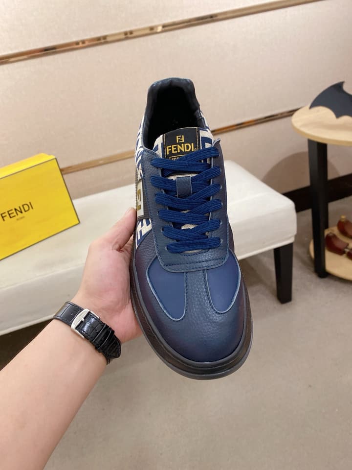 Fendi Calfskin Leather Loafers in Navy White Monogram