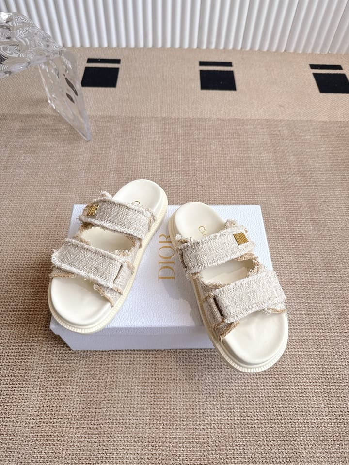 Dior Velcro Summer Sandals in Bright Cream Woven