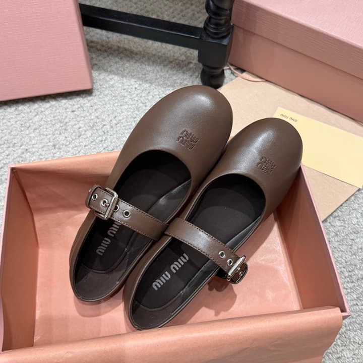 Miu Miu Pointed-Toe Mary Jane Ballet Flats – 2026 Runway Collection