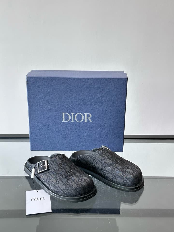 Dior Oblique Print Closed-Toe Mules in Navy