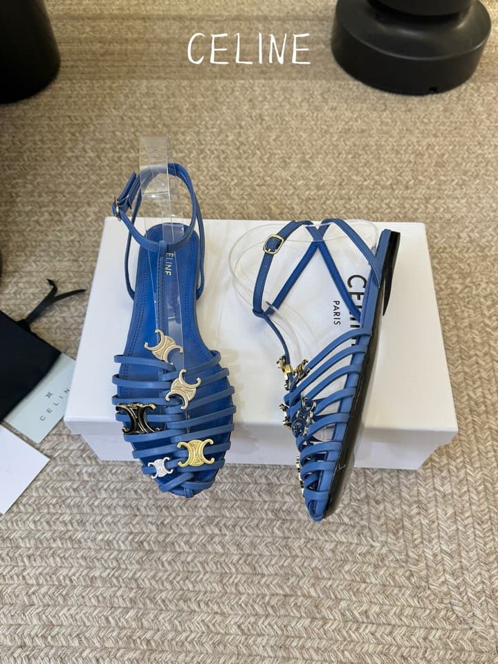 Celine Triomphe Ankle Strap Sandals – Spring/Summer Collection in Black - Large Logo Flats