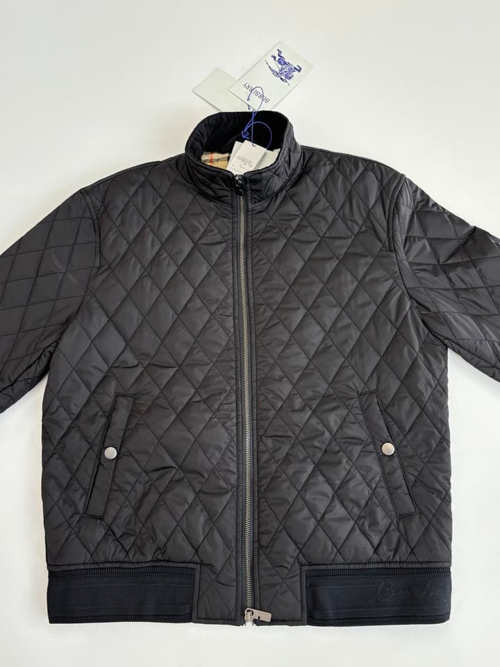 Burberry Diamond Quilted Stand Collar Nylon Jacket in Black