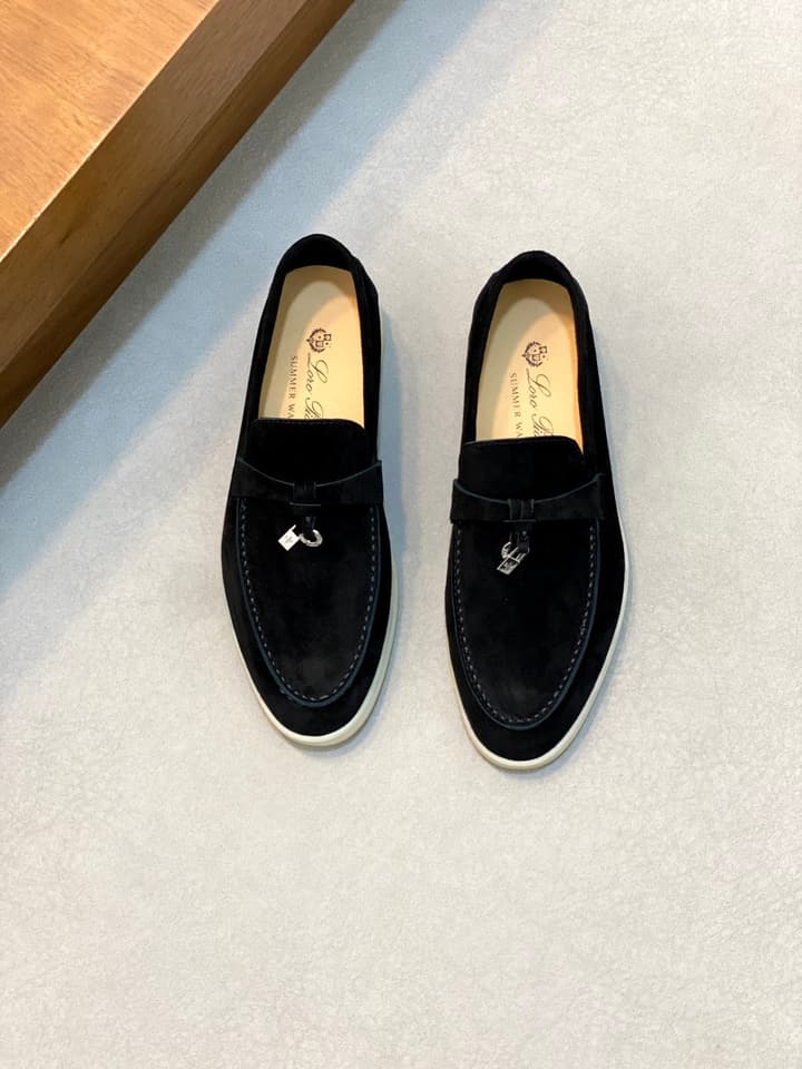 Loro Piana Suede Leather Slip-On Loafers in Black Suede