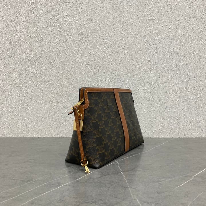 Celine LOCK Logo Print Calfskin Cosmetic Bag – 23FW