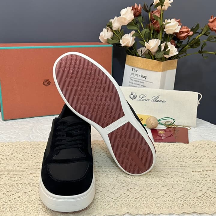 Loro Piana Men's Classic Jogging Sneakers in Black Slip-on