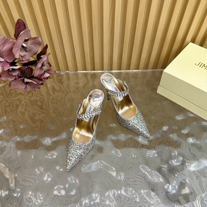 Jimmy Choo Sequined Evening Heels – 2025SS in Nude Shimmer