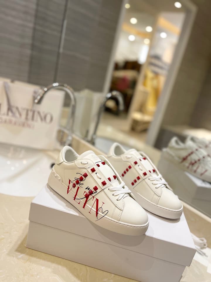 Valentino Classic Couple's Sneakers in White With Bold Red Graphic