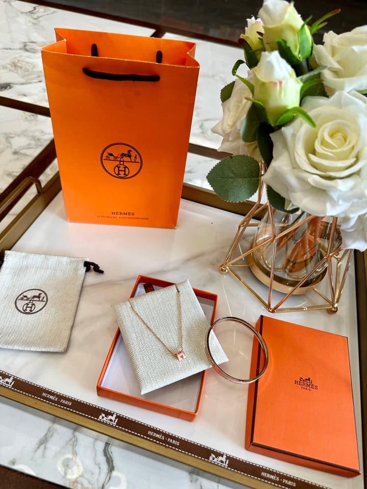Hermès Oval Enamel 18K Gold Plated Necklace and Bracelet Set