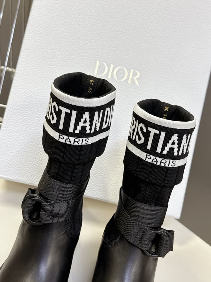 Dior Autumn/Winter Knight Knee-High Boots in Black Knit Sock Boot