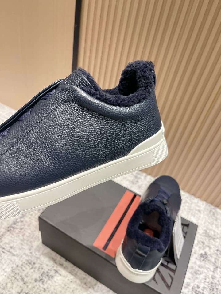 Zegna Triple Stitch Low-Top Casual Shoes – 2025SS in Black Leather
