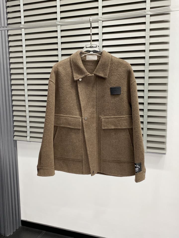 Dior Men's Classic Lambswool Short Coat in Camel Brown