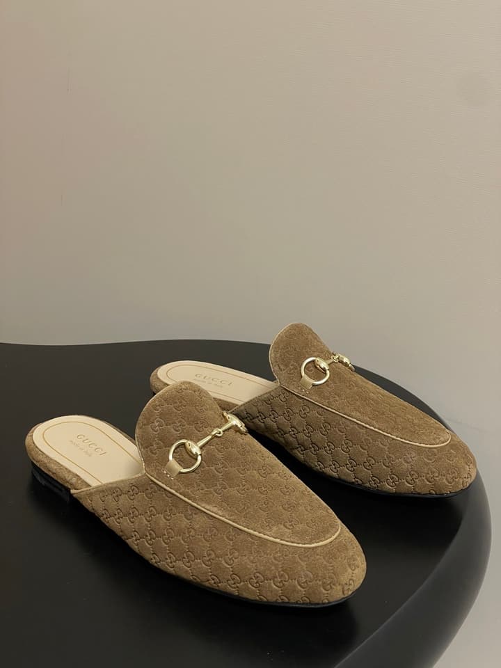 Gucci Princetown Double G Suede Mules – 2025 Fall Collection in Black Suede With Silver Hardware