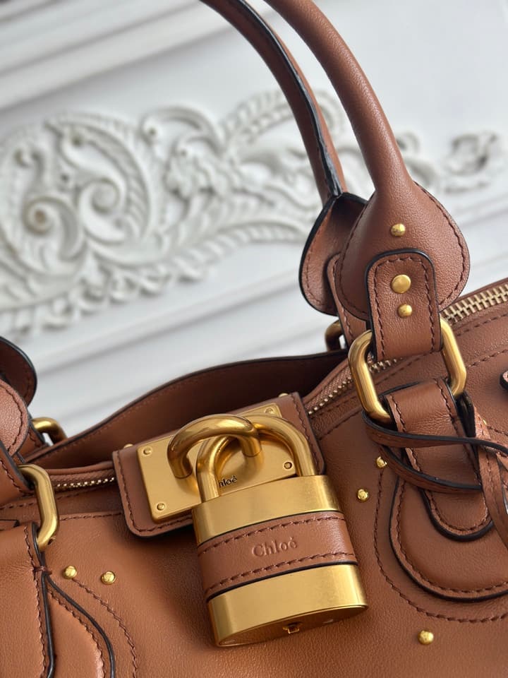 Chloé Paddington Padlock Satchel in Burgundy Leather