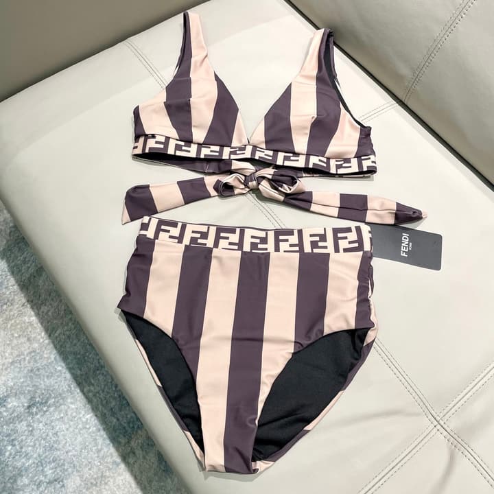 Fendi Versatile One-Piece Bikini Swimsuit in Brown Ff Logo Bikini