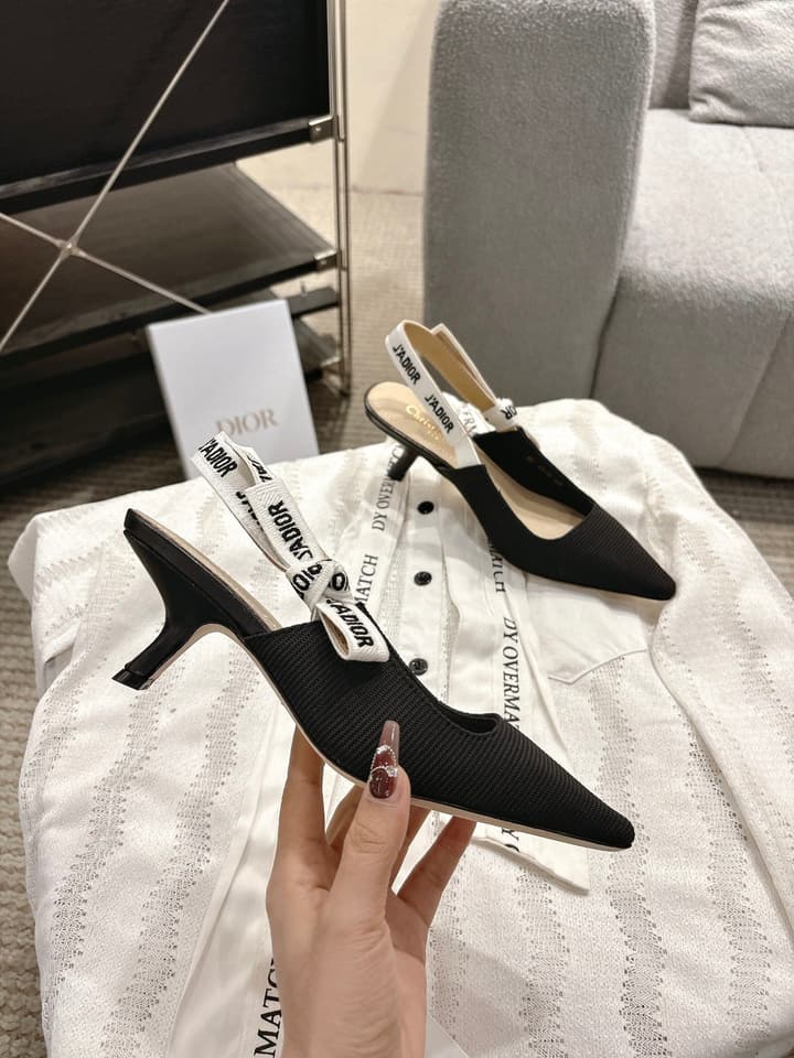 Dior J'Adior Embroidered Kitten Heel Sandals in Black Shimmer Fabric