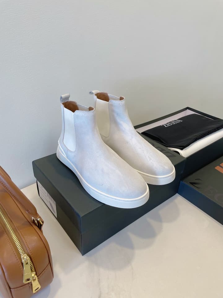 Zegna COUTURE Triple Stitch Leather Sneakers in Black Suede With Dark Sole