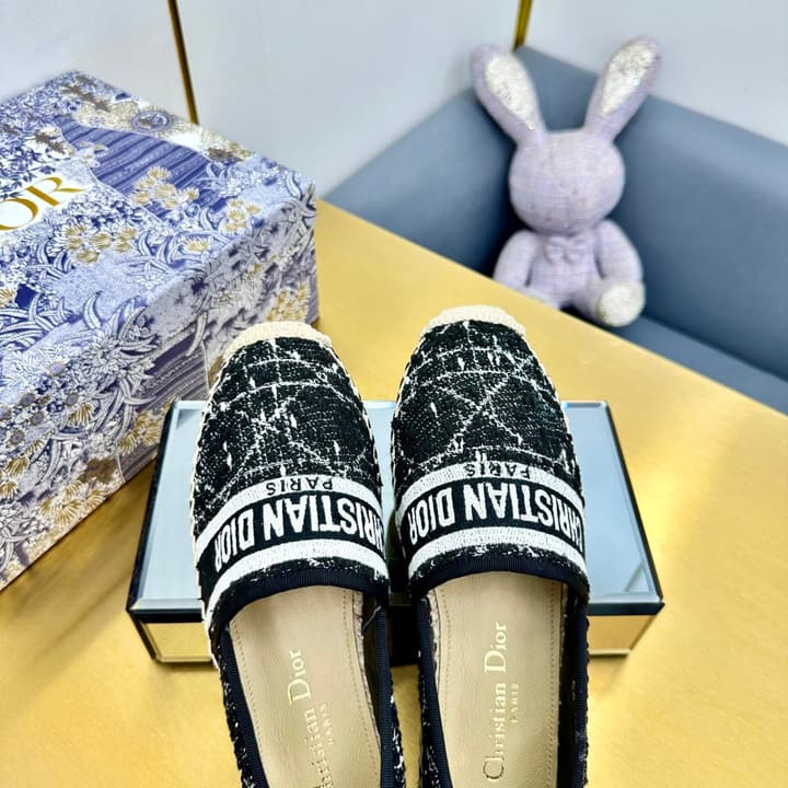 Dior Granville Embroidered Espadrille Flats in Beige/brown Oblique Pattern