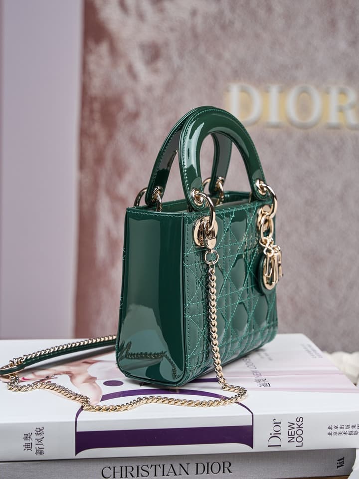 Dior Lady Dior Mini Patent Crossbody Bag in Cherry Red Patent