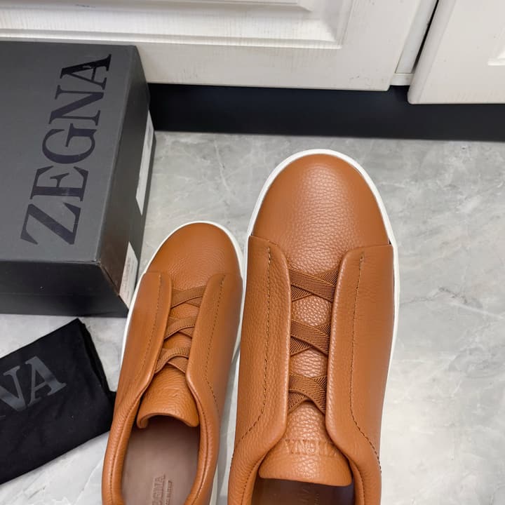 Zegna Triple Stitch Low-Top Sneakers in Navy Blue