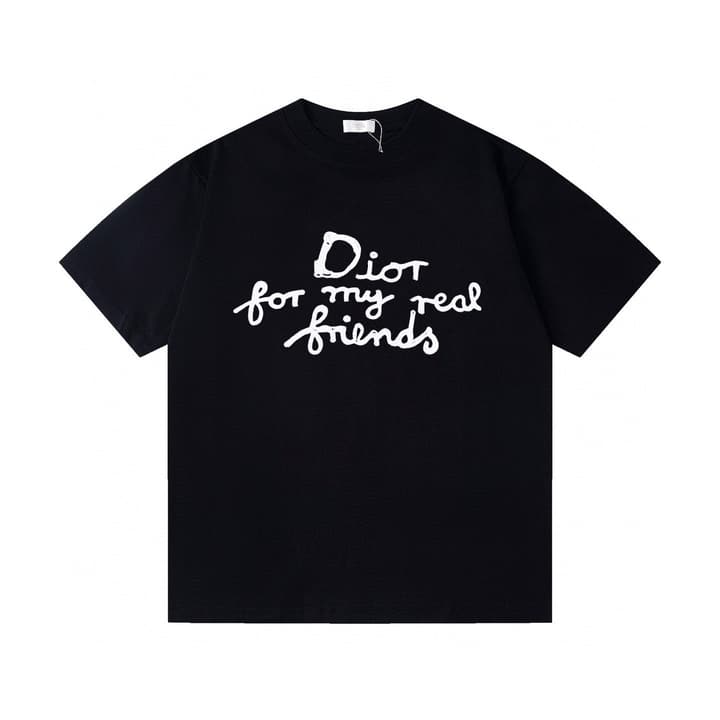 Dior Cursive Embroidered Letter Print T-Shirt – 26SS in Black