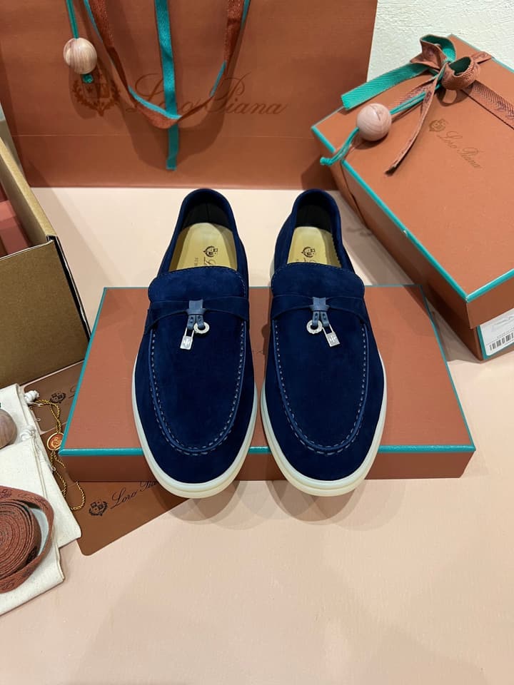 Loro Piana My Charms Suede Loafers in Dark Blue