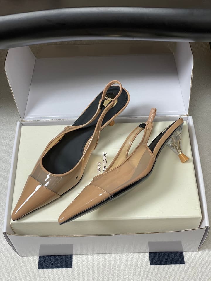 Saint Laurent Pointed PVC Slingback Sandals – 26SS in Beige