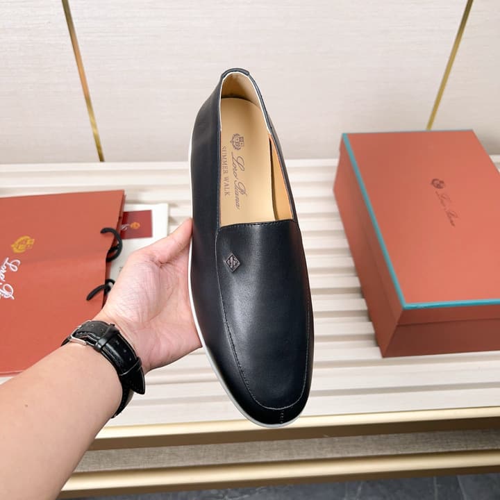 Loro Piana Classic Nappa Moccasins in Dark Blue Loafer Close-up