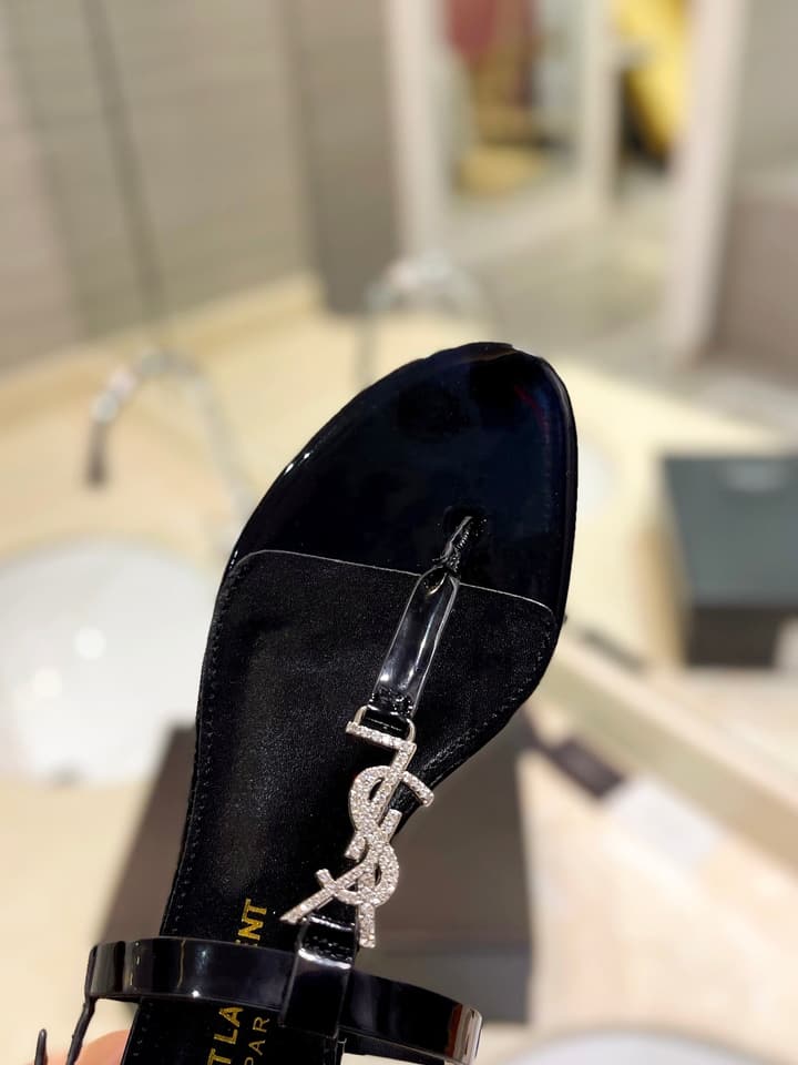 Saint Laurent Beautiful Siren Flat Sandals in Bright Blue