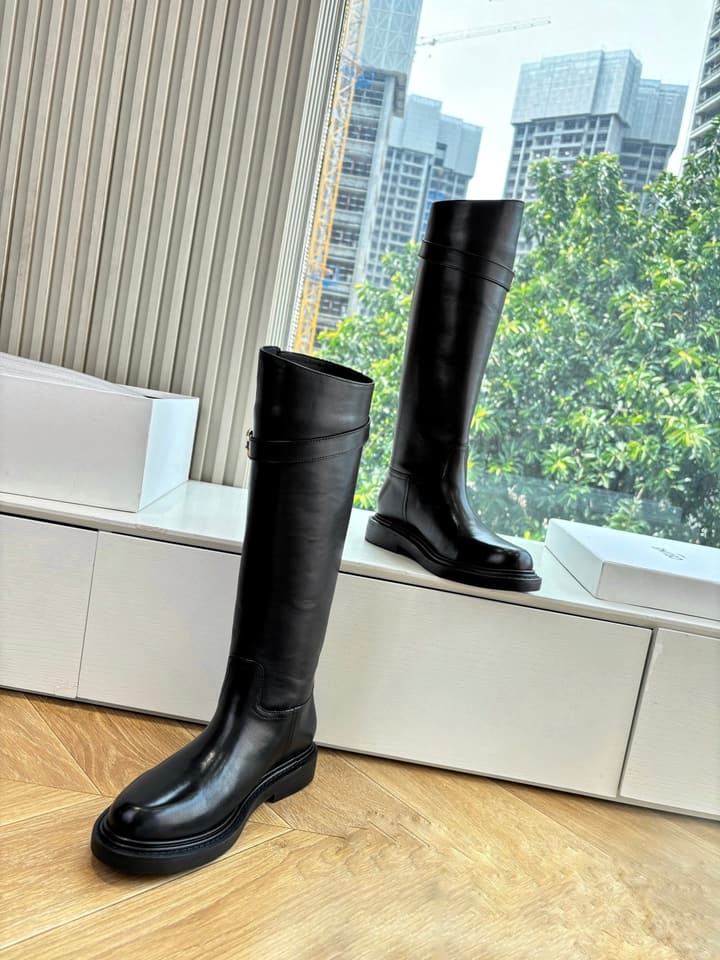 Celine Triomphe Leather Knight Boots – 2025 Autumn/Winter Collection in Black